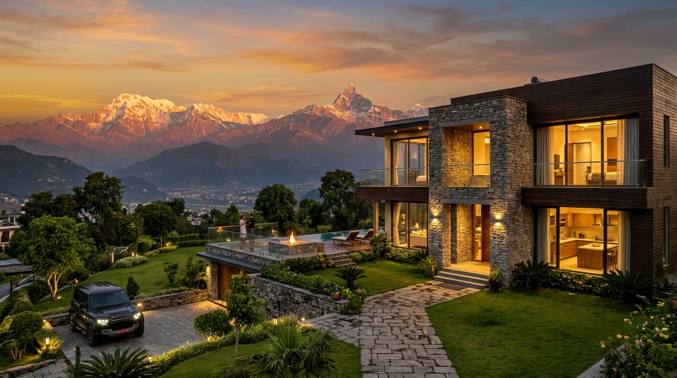 Nepalese Modern Residence Sunset Scenery